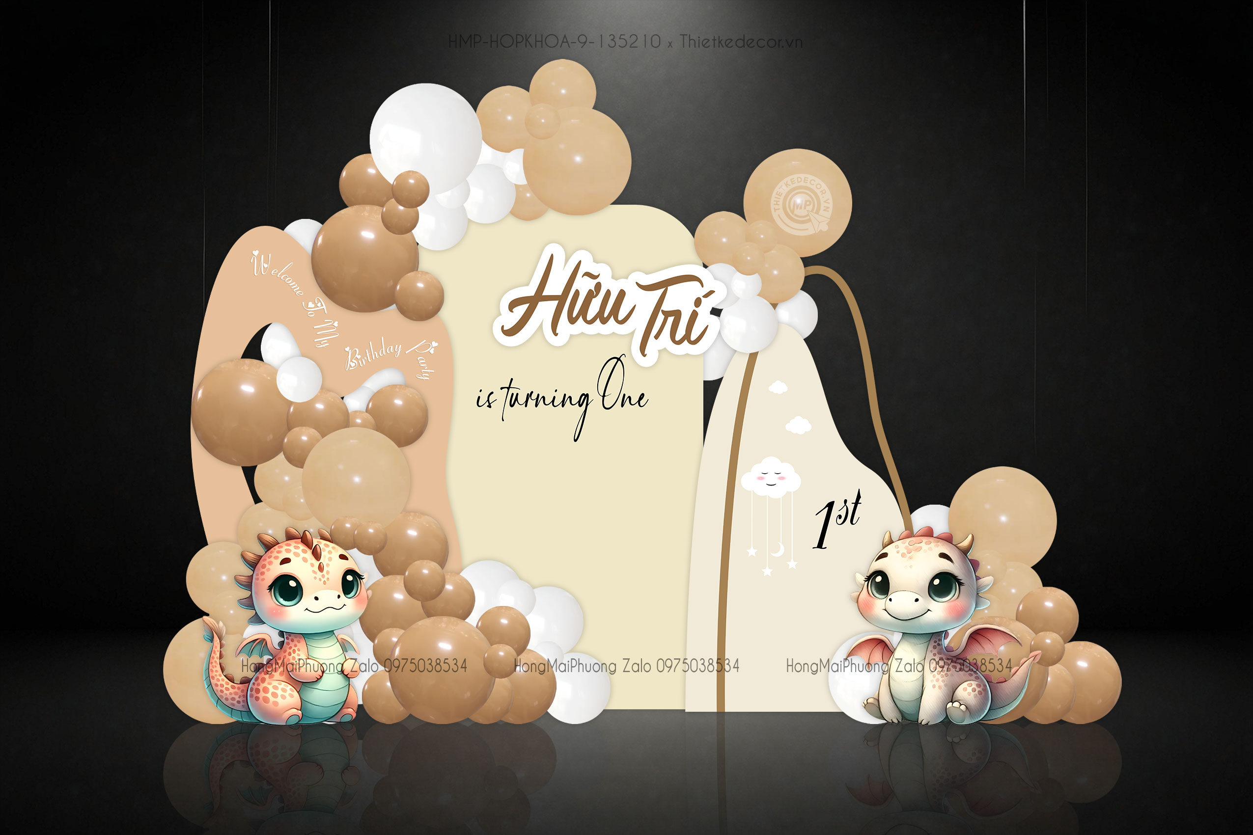 Sinh nhật bé trai tuổi rồng tone Be